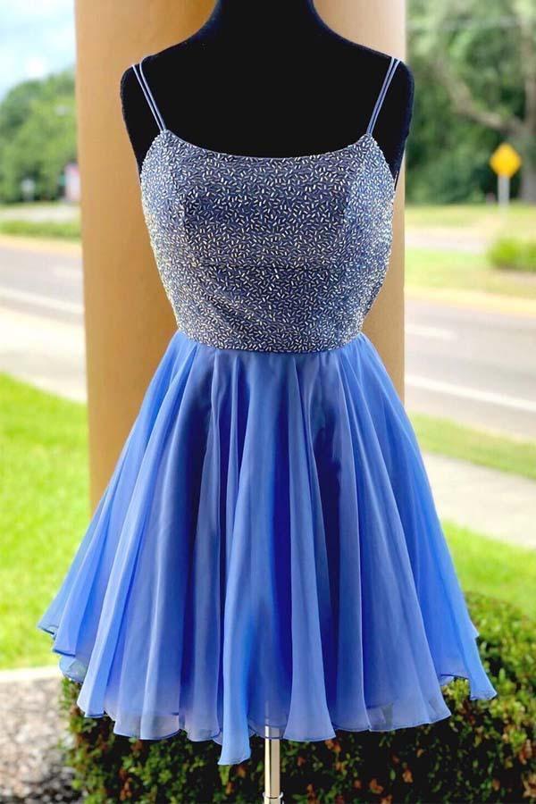 Vestido Corto de Baile de Gala Azul con Lentejuelas Brillantes Vestido de Bienvenida PD315