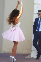 Funkelnder Hochschließender Ausschnitt Kurzes Rosa Homecoming-Kleid Partykleid PG163