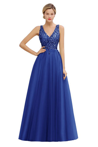 Glitzernde Pailletten V-Ausschnitt Aline Abend Maxikleid Tüll Ballkleid