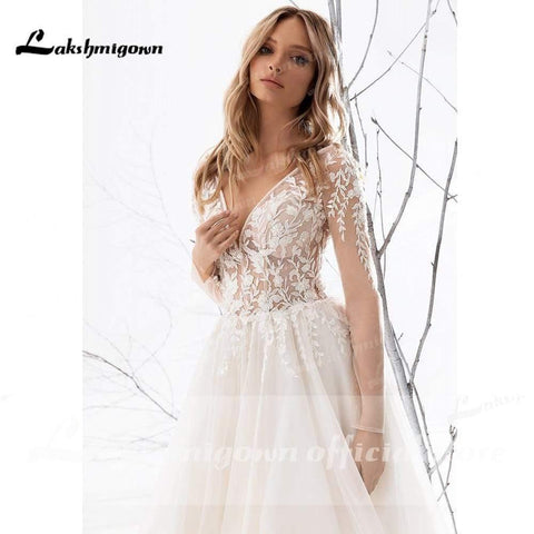 NumberSea Split Backless O-Ausschnitt Spitze Brautkleider