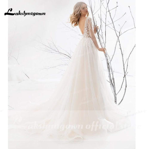 NumberSea Split Backless O-Ausschnitt Spitze Brautkleider