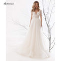 Vestiti da Sposa NumberSea con Schienale Aperto, Scollatura a O e Pizzo