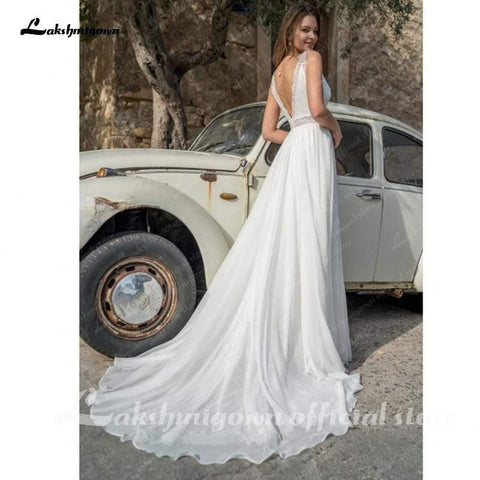 NumberSea Split Lace Brautkleid Sommer Brautkleider Sexy Spitze V-Ausschnitt A-Linie
