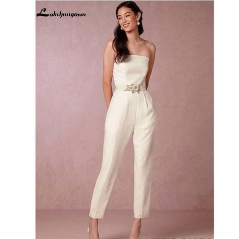NumberSea Stain Braut Jumpsuit Hochzeitskleid Bescheiden