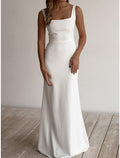 Abiti da Sposa per Cerimonie Informali Modello Sheath/Colonna Scollatura a Cuore Senza Maniche Lunghezza Pavimento Tessuto Elasticizzato Completi da Sposa Abiti da Sposa a Tinta Unita