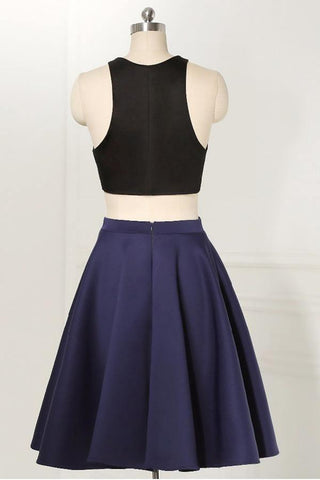 Gerades, zweiteiliges, ärmelloses, knielanges schwarzes Homecoming-Kleid PD264