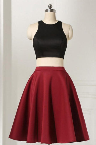 Gerades, zweiteiliges, ärmelloses, knielanges schwarzes Homecoming-Kleid PD264