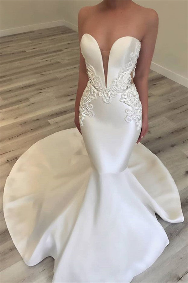 Trägerloses Applikations-Brautkleid Neu im Sortiment Meerjungfrau-Kleider für Hochzeiten