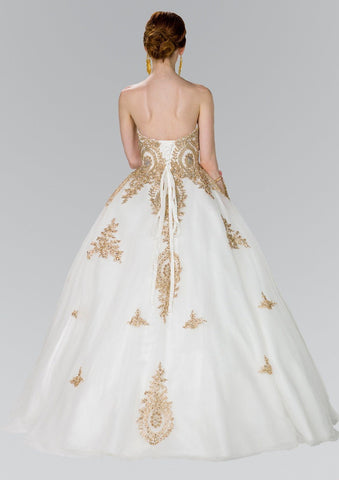 Trägerloses Ballkleid mit Spitzenapplikation von Elizabeth K GL2379