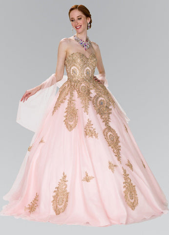 Trägerloses Ballkleid mit Spitzenapplikation von Elizabeth K GL2379