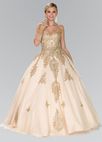 Trägerloses Ballkleid mit Spitzenapplikation von Elizabeth K GL2379