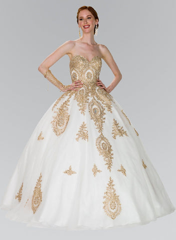 Trägerloses Ballkleid mit Spitzenapplikation von Elizabeth K GL2379