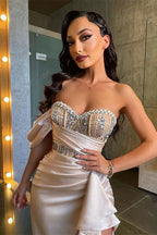 Strapless Beaded Mermaid Long Prom Dress with Slit