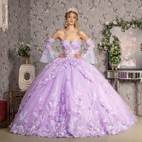 Trägerloses Ballkleid mit Glockenärmeln und Korsett von GLS Gloria GL3470