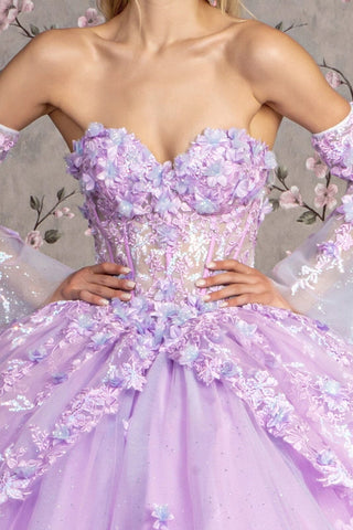 Trägerloses Ballkleid mit Glockenärmeln und Korsett von GLS Gloria GL3470