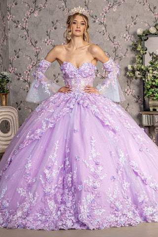 Trägerloses Ballkleid mit Glockenärmeln und Korsett von GLS Gloria GL3470