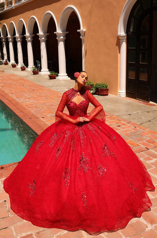 Trägerloses Quinceanera-Kleid mit Glockenärmeln von Amarra 54328