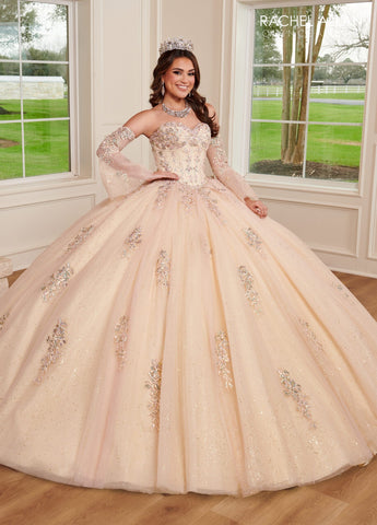 Trägerloses Quinceanera-Kleid mit Glockenärmeln von Rachel Allan RQ1120