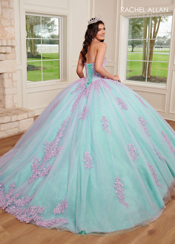 Trägerloses Quinceanera-Kleid mit Glockenärmeln von Rachel Allan RQ1120