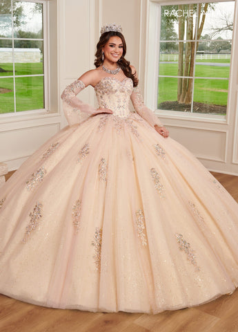 Trägerloses Quinceanera-Kleid mit Glockenärmeln von Rachel Allan RQ1120