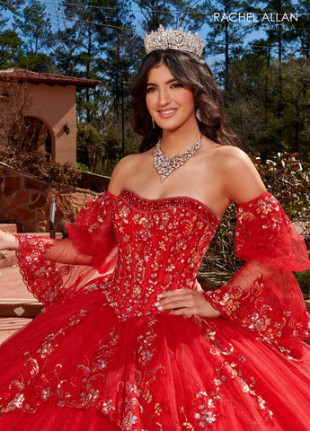 Trägerloses Quinceanera-Kleid mit Glockenärmeln von Rachel Allan RQ2178