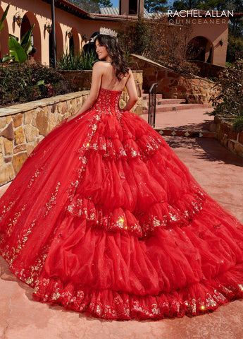 Trägerloses Quinceanera-Kleid mit Glockenärmeln von Rachel Allan RQ2178