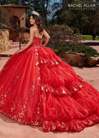 Trägerloses Quinceanera-Kleid mit Glockenärmeln von Rachel Allan RQ2178