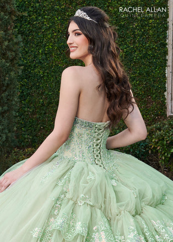 Trägerloses Quinceanera-Kleid mit Glockenärmeln von Rachel Allan RQ2178