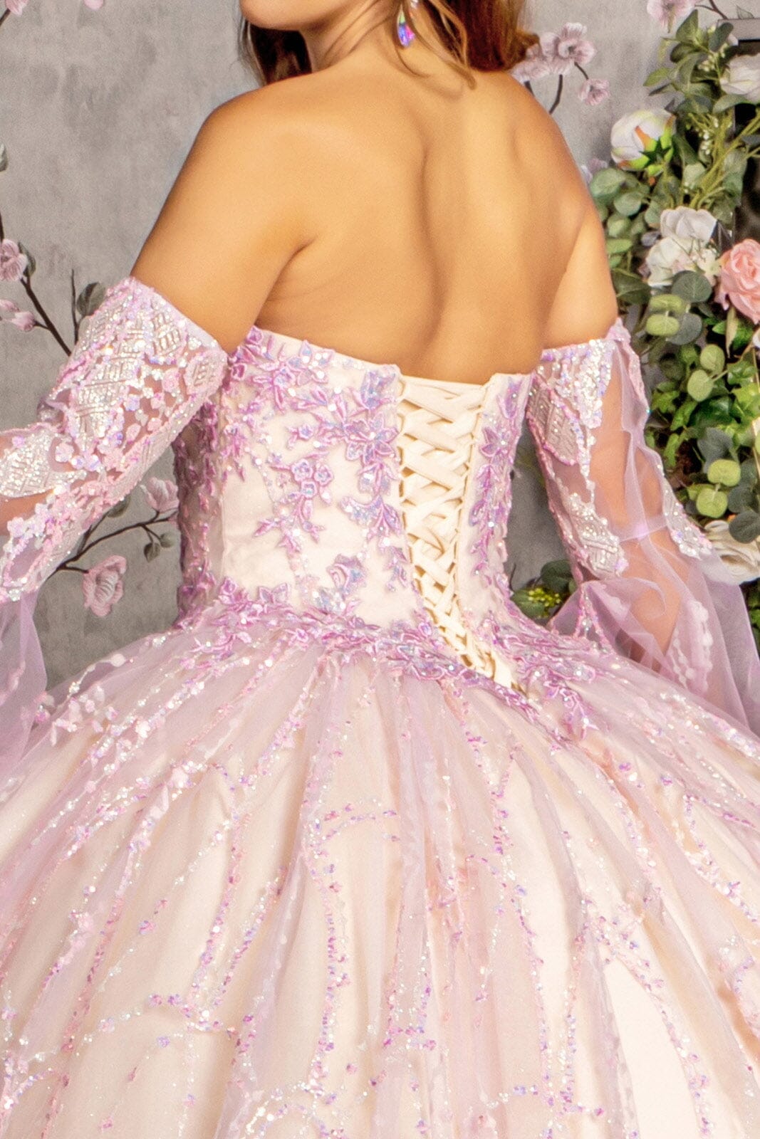 Strapless Bell Sleeve Two-Tone Ball Gown by GLS Gloria GL3234