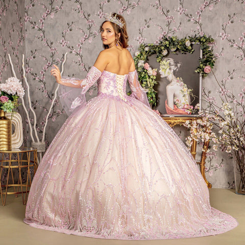 Trägerloses zweifarbiges Ballkleid mit Glockenärmeln von GLS Gloria GL3234