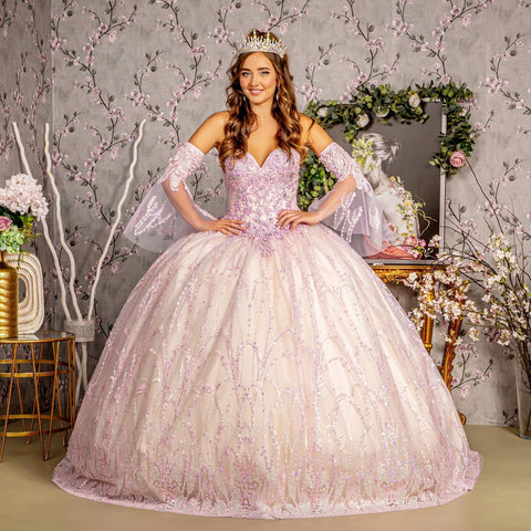 Trägerloses zweifarbiges Ballkleid mit Glockenärmeln von GLS Gloria GL3234