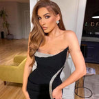 Strapless Black Long Mermaid Formal Prom Dress with Slit