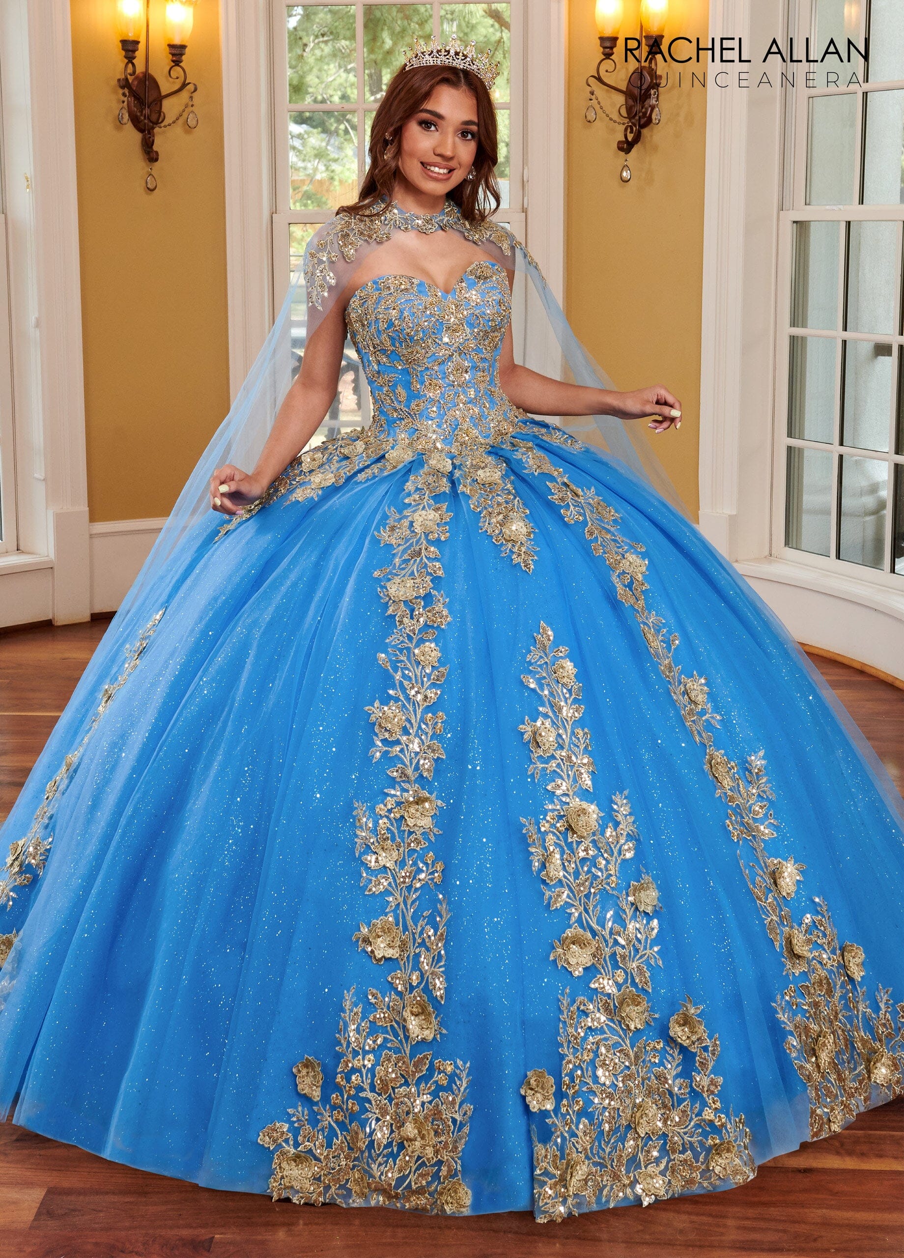 Strapless Cape Quinceanera Dress by Rachel Allan RQ1111