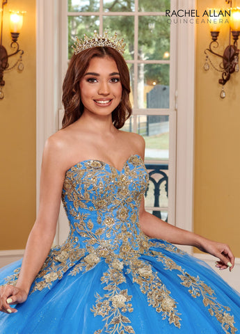 Vestido de quinceanera sem alças com capa de Rachel Allan RQ1111