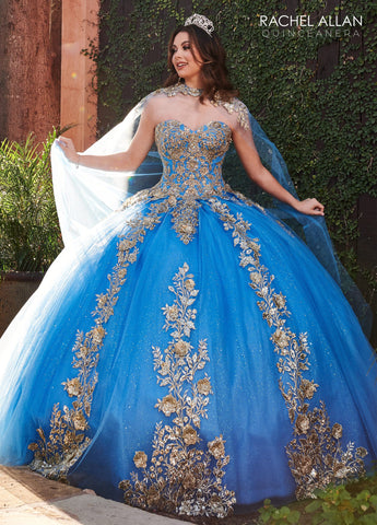 Vestido de quinceanera sem alças com capa de Rachel Allan RQ1111