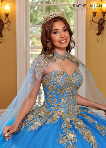 Vestido de quinceanera sem alças com capa de Rachel Allan RQ1111