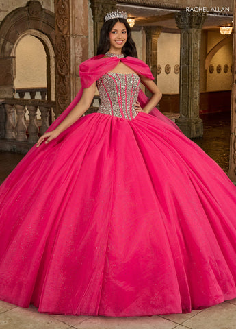 Trägerloses Cape Quinceanera-Kleid von Rachel Allan RQ1130