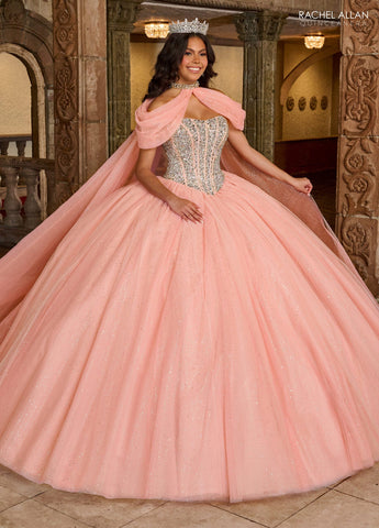 Trägerloses Cape Quinceanera-Kleid von Rachel Allan RQ1130