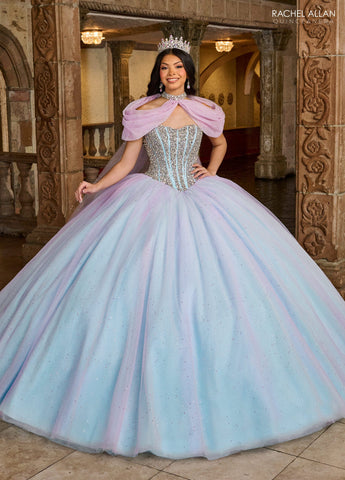 Trägerloses Cape Quinceanera-Kleid von Rachel Allan RQ1130