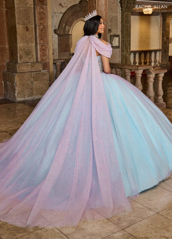 Trägerloses Cape Quinceanera-Kleid von Rachel Allan RQ1130