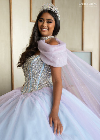 Trägerloses Cape Quinceanera-Kleid von Rachel Allan RQ1130