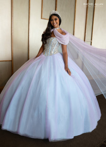 Trägerloses Cape Quinceanera-Kleid von Rachel Allan RQ1130