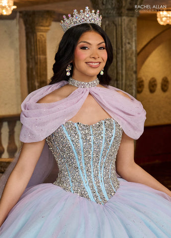 Trägerloses Cape Quinceanera-Kleid von Rachel Allan RQ1130