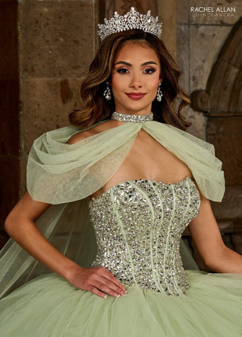 Trägerloses Cape Quinceanera-Kleid von Rachel Allan RQ1130