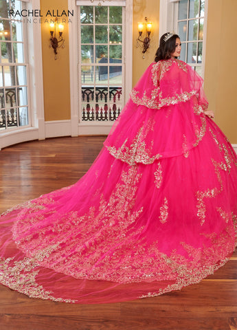 Vestido de festa de quinze anos sem alças com capa de Rachel Allan RQ2170