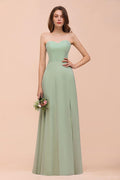 Vestido de dama de honor formal de chiffon sem alças, elegante, vestido de dama de honor maxi