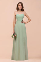 Strapless Chiffon Formal Bridesmaid Dress Elegant Maxi Maid of Honor Dress