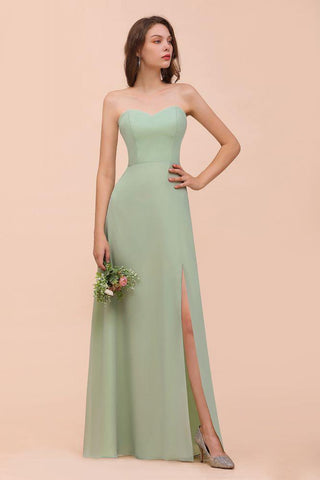 Trägerloses Chiffon-Brautjungfernkleid, elegantes Maxikleid für die Trauzeugin