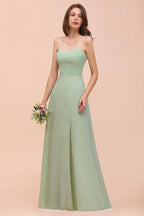 Strapless Chiffon Formal Bridesmaid Dress Elegant Maxi Maid of Honor Dress