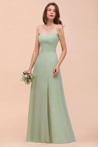 Trägerloses Chiffon-Brautjungfernkleid, elegantes Maxikleid für die Trauzeugin